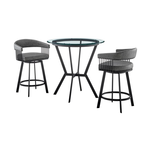 Armen Living Naomi and Chelsea 3-Piece Counter Height Dining Set in Black Metal and Gray Faux Leather SETNMCHGRBL3 - main
